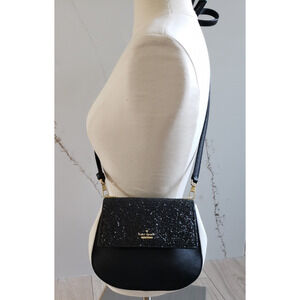 Kate Spade Byrdie Crossbody Bag 6x8 Black Glitter Cameron Street Snap Flap Purse
